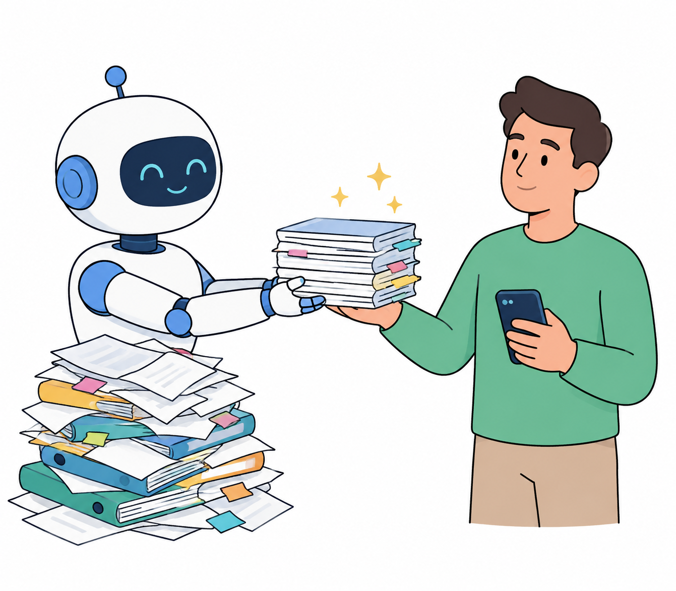 重い下ごしらえをAIに渡して手元が軽くなるイラスト