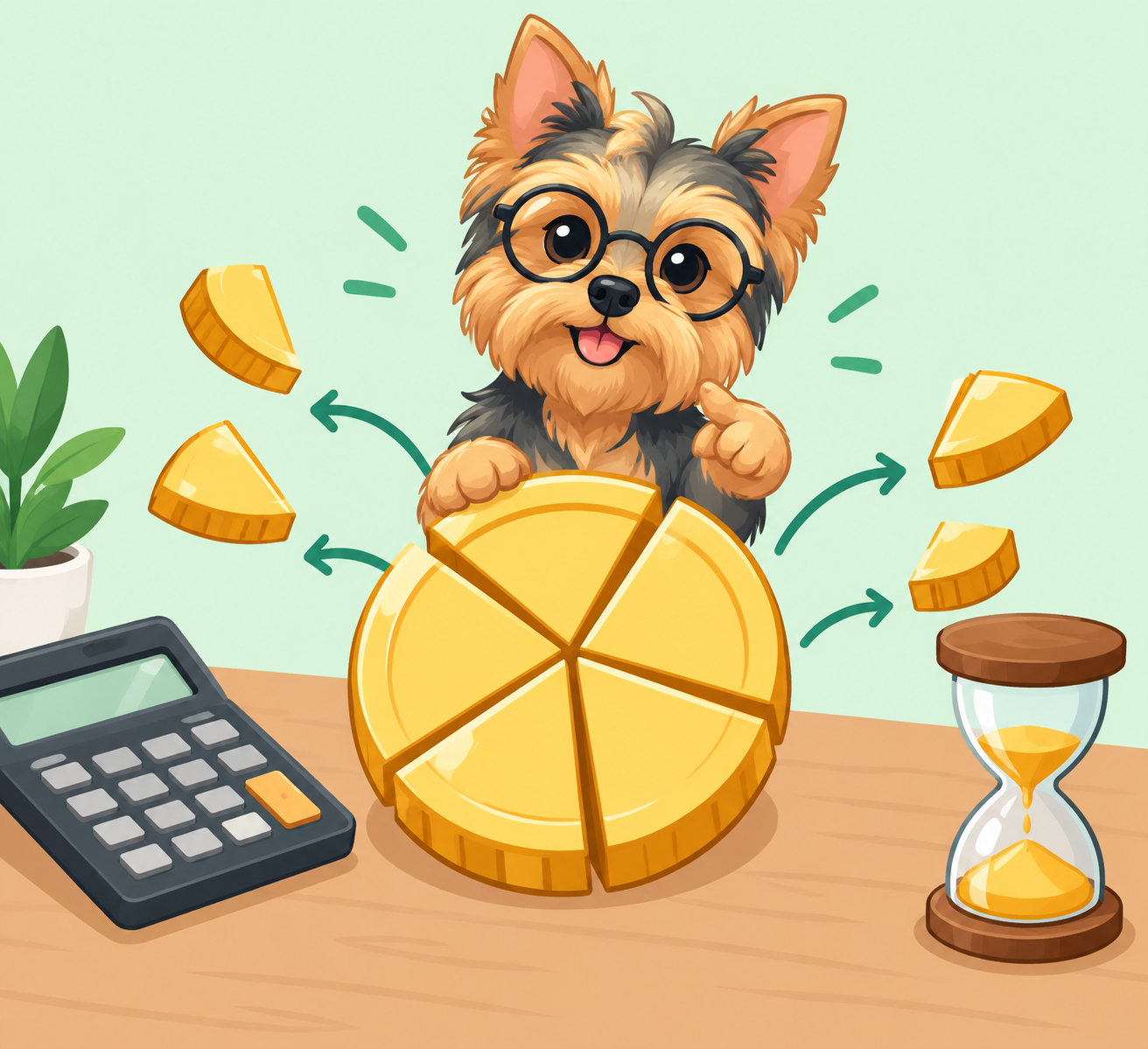 1枚のコインが分割されて小さくなっていく様子のイラスト