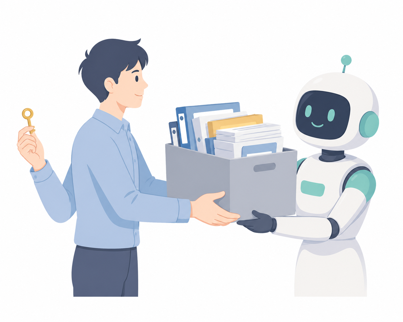 下ごしらえの作業をAIに渡し、判断は自分に残すことを示すイラスト